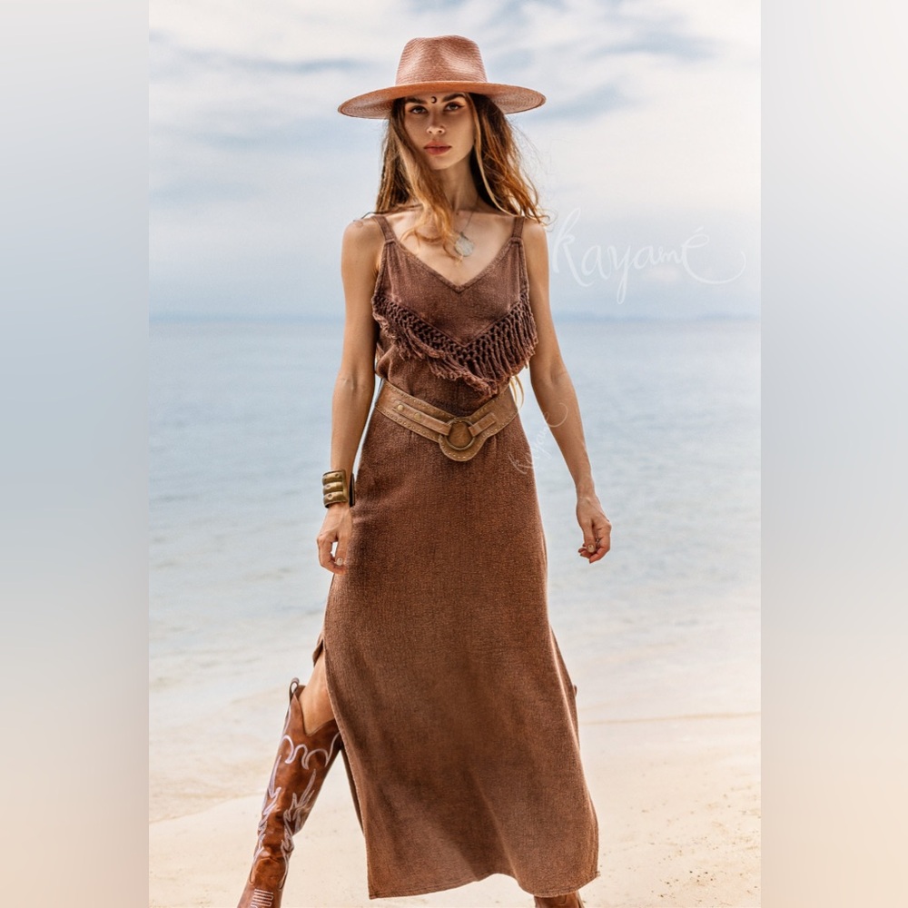 Kayame brown organic cotton fringe dress size small